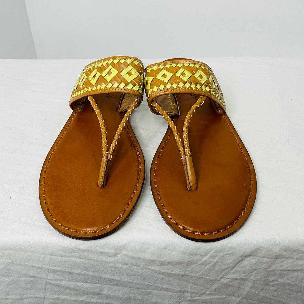 American Eagle T-Strap Woven Aztec Brown and Lime Green Sandals NWOB Size 9